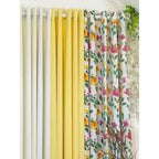 NON BLOCKOUT Bloom Floral Print + Egg Yellow Plain Soft Fresh Modern Home Window 10 Ring Curtains