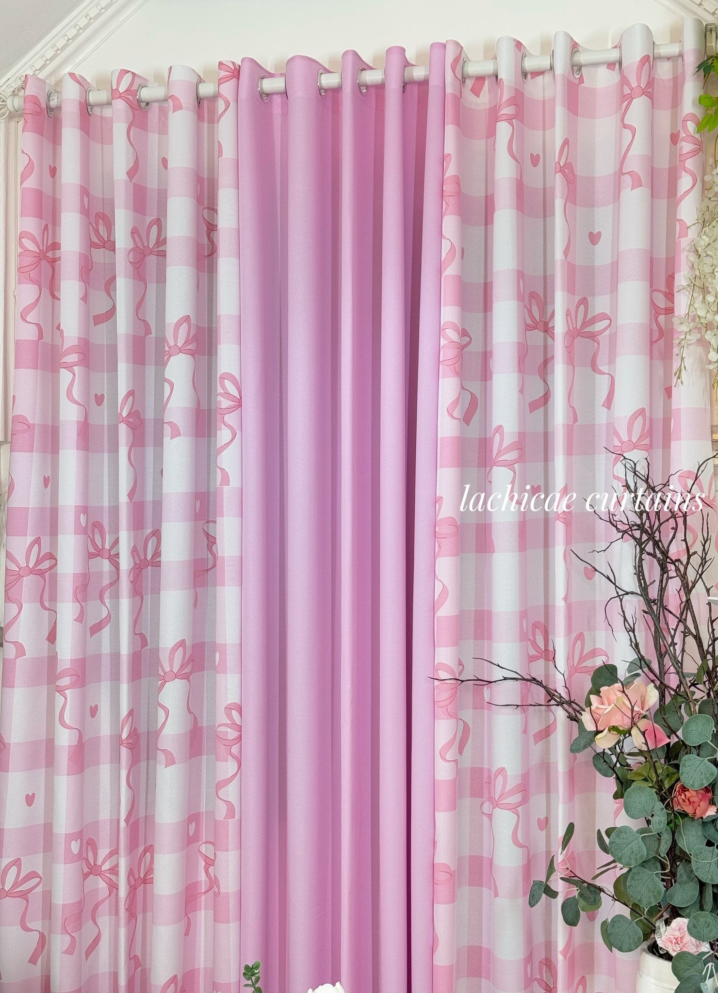NON BLOCKOUT 3in1&5in1 Pink Coquette Ribbon Print + Baby Pink