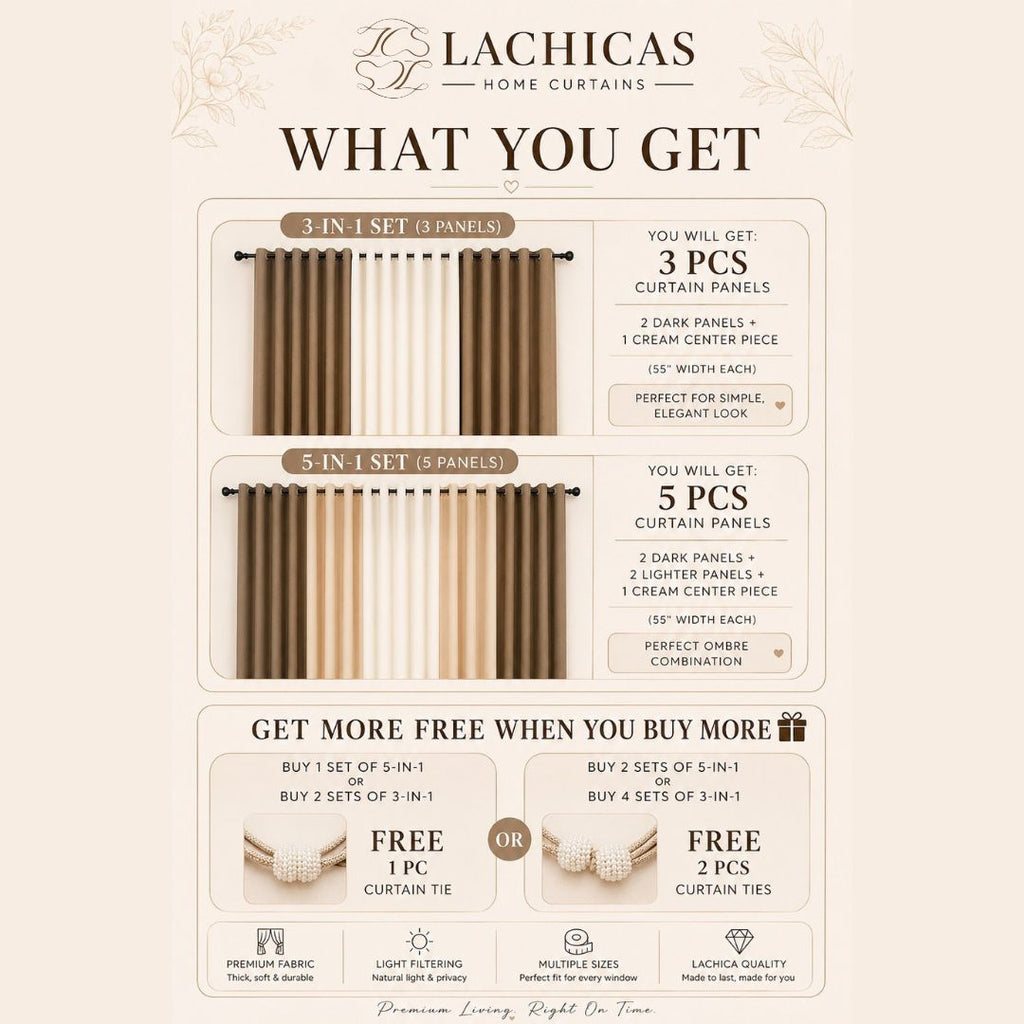Three-Tone Plain Curtain Set | Neutral Color Palette | Non-Blockout | LACHICAS