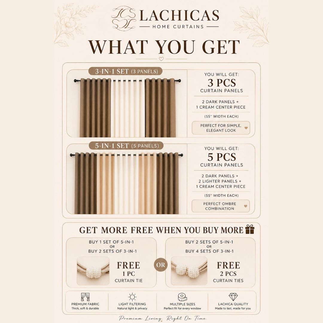 Three-Tone Plain Curtain Set | Neutral Color Palette | Non-Blockout | LACHICAS
