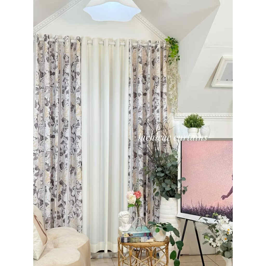 NON BLOCKOUT Calypso Vintage Print + Light Beige Classic Floral Modern Home Window 10 Ring Curtains