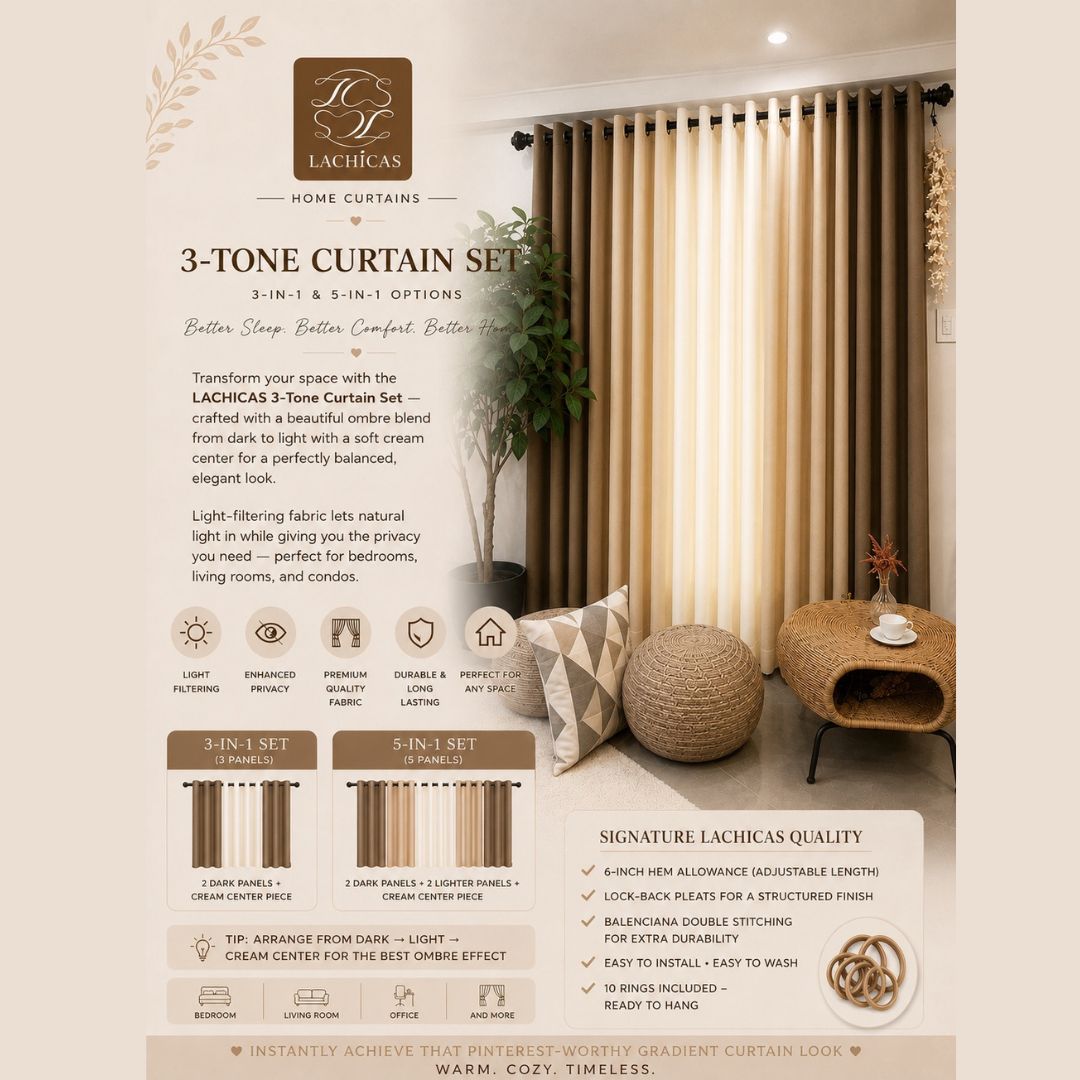 Three-Tone Plain Curtain Set | Neutral Color Palette | Non-Blockout | LACHICAS