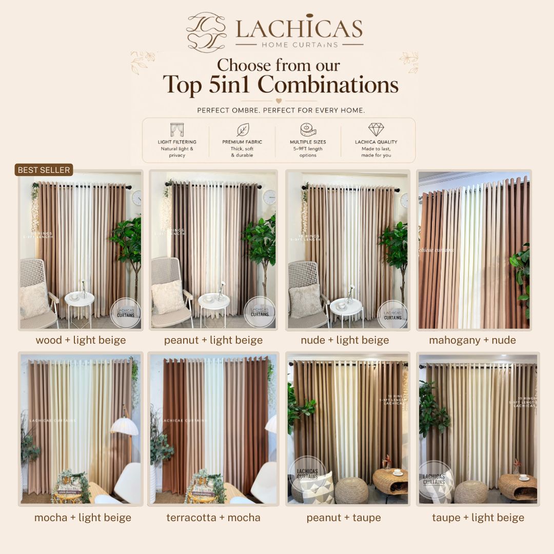 Three-Tone Plain Curtain Set | Neutral Color Palette | Non-Blockout | LACHICAS