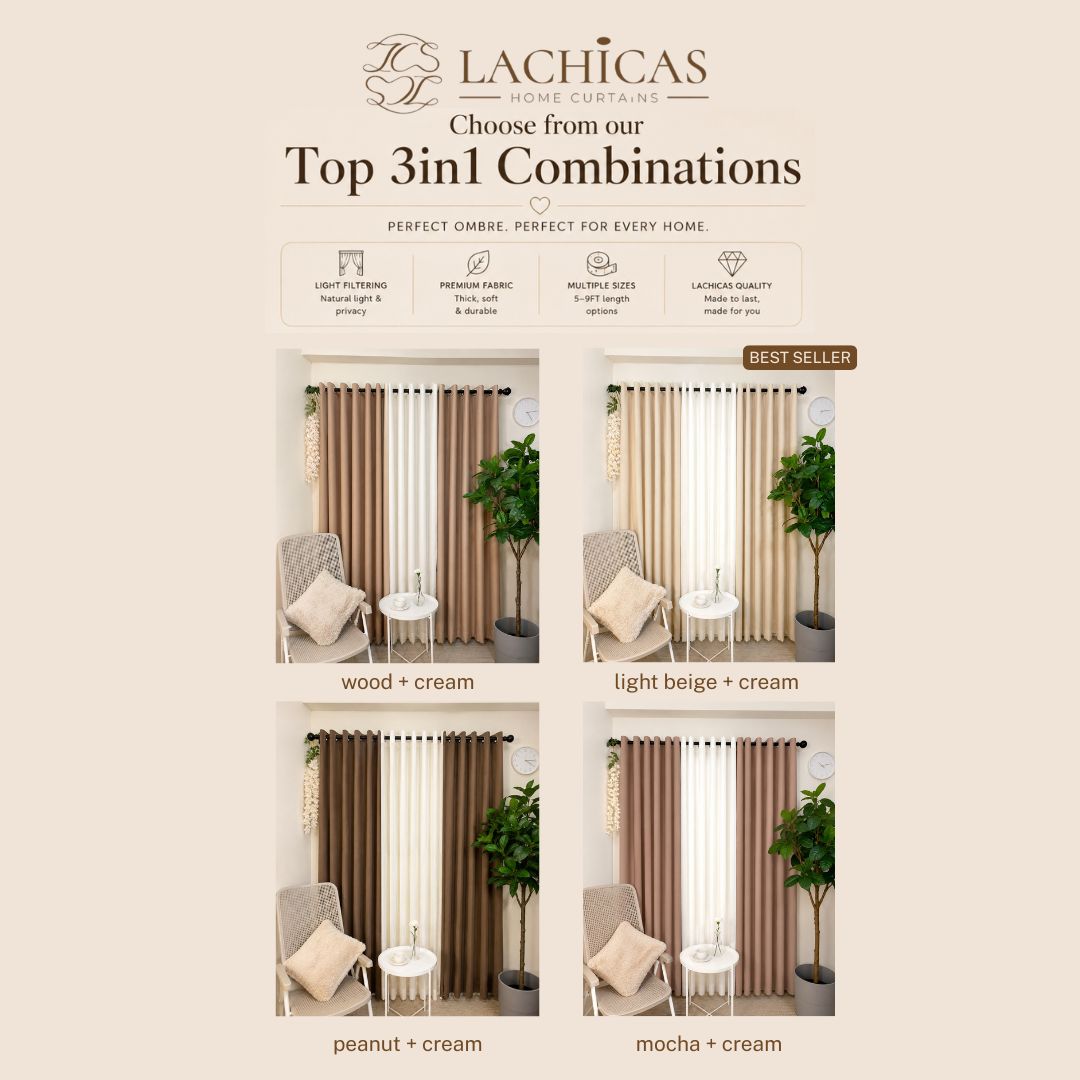 Three-Tone Plain Curtain Set | Neutral Color Palette | Non-Blockout | LACHICAS