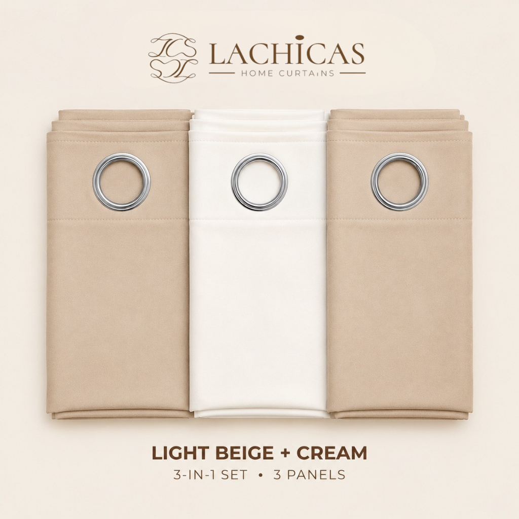 Three-Tone Plain Curtain Set | Neutral Color Palette | Non-Blockout | LACHICAS