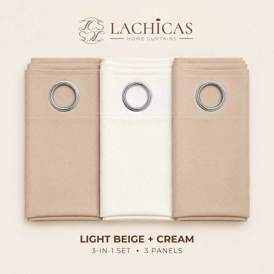 Three-Tone Plain Curtain Set | Neutral Color Palette | Non-Blockout | LACHICAS