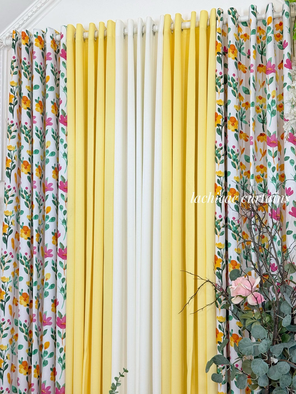 NON BLOCKOUT 3in1 and 5in1 Bloom Floral Print + Egg Yellow Plain