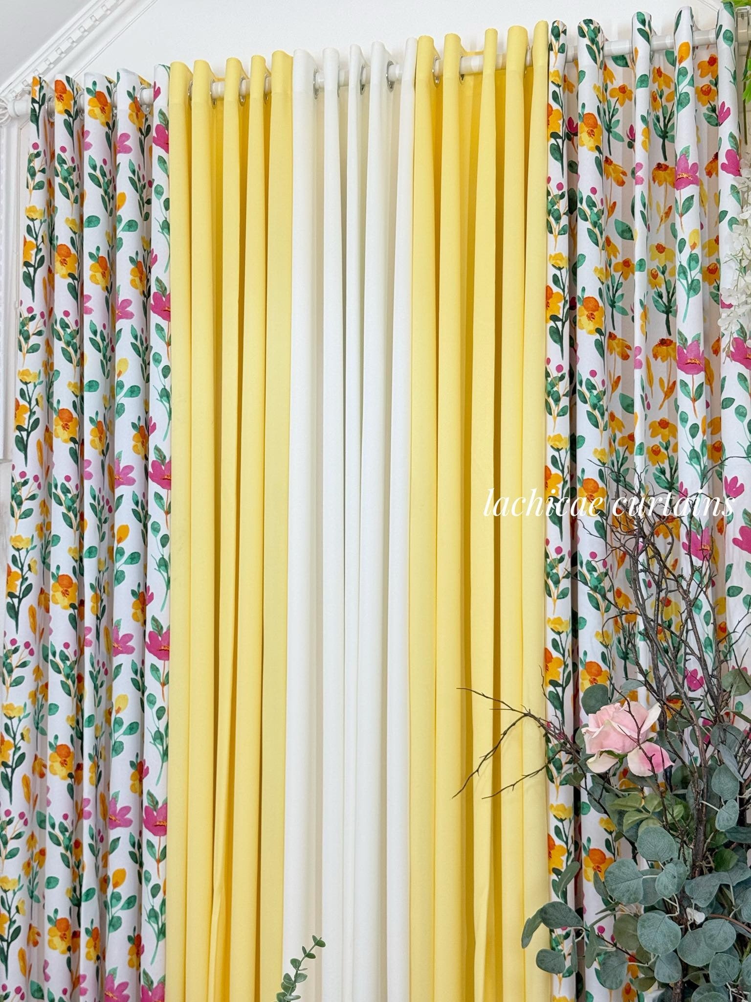 NON BLOCKOUT 3in1 and 5in1 Bloom Floral Print + Egg Yellow Plain