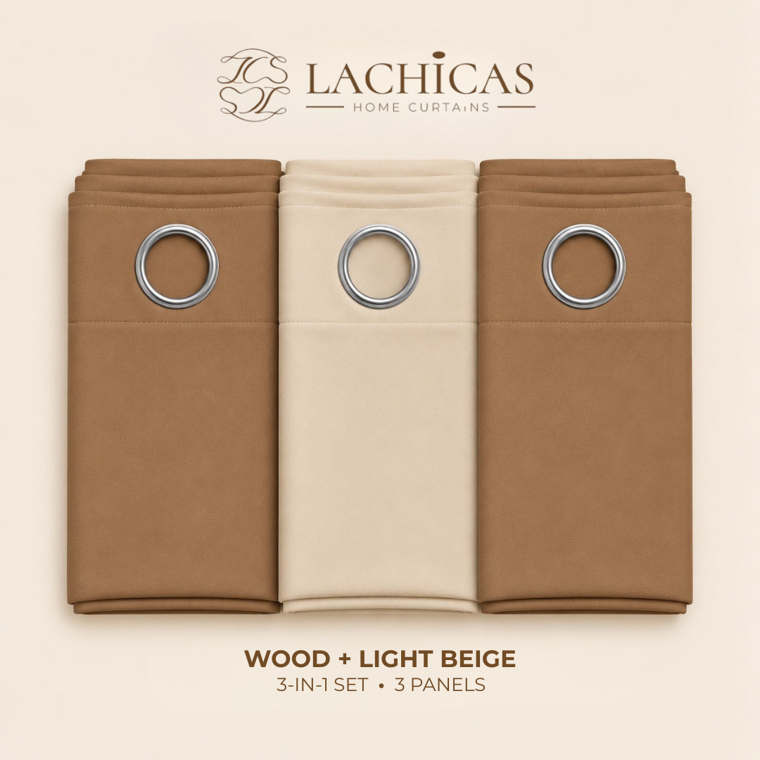 Three-Tone Plain Curtain Set | Neutral Color Palette | Non-Blockout | LACHICAS