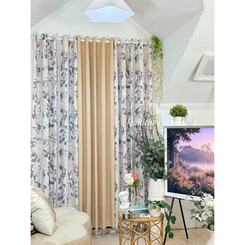 NON BLOCKOUT Calypso Vintage Print + Light Beige Classic Floral Modern Home Window 10 Ring Curtains