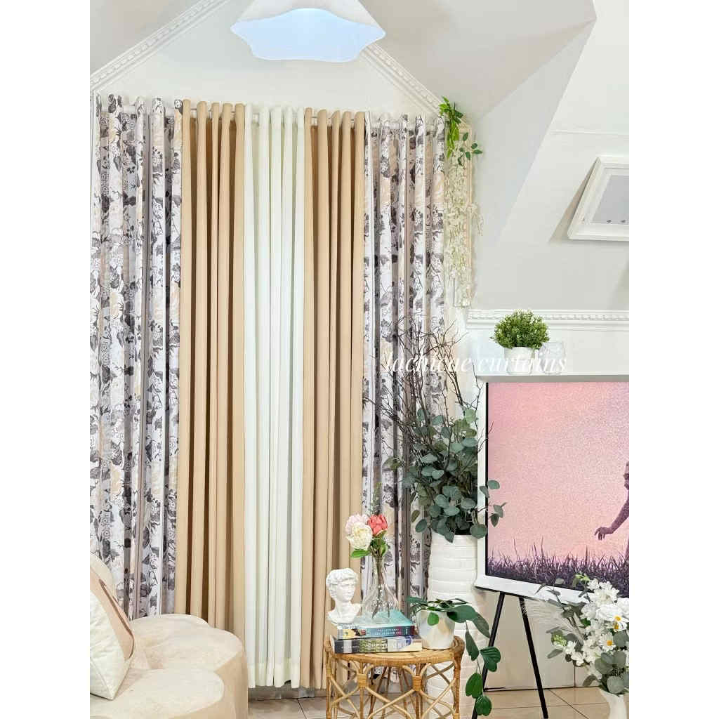 NON BLOCKOUT Calypso Vintage Print + Light Beige Classic Floral Modern Home Window 10 Ring Curtains