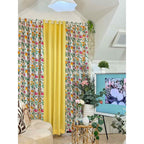 NON BLOCKOUT Bloom Floral Print + Egg Yellow Plain Soft Fresh Modern Home Window 10 Ring Curtains