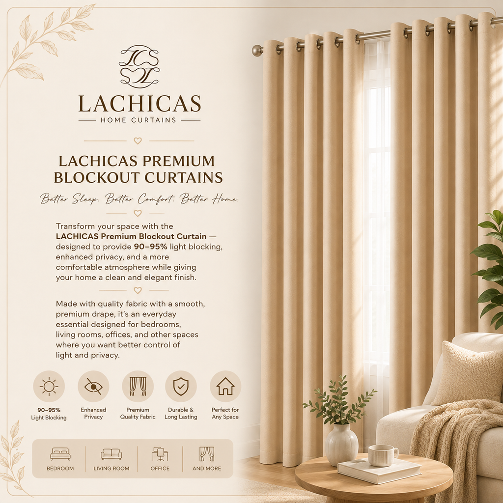 Premium Blockout Ring Curtains | Best Seller | Modern Bedroom & Window Drapes | 5ft-9ft | LACHICAS