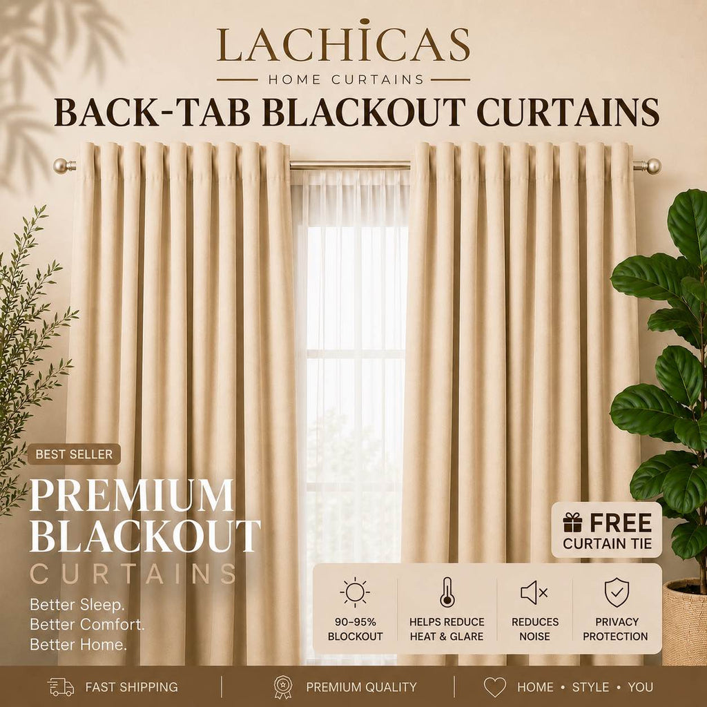 Lachicas Japandi Back-Tab/Rod Pocket Blockout Curtain | Easy to Install | Easy to Wash