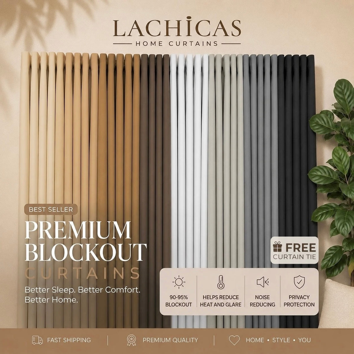 Premium Blockout Ring Curtains | Best Seller | Modern Bedroom & Window Drapes | 5ft-9ft | LACHICAS