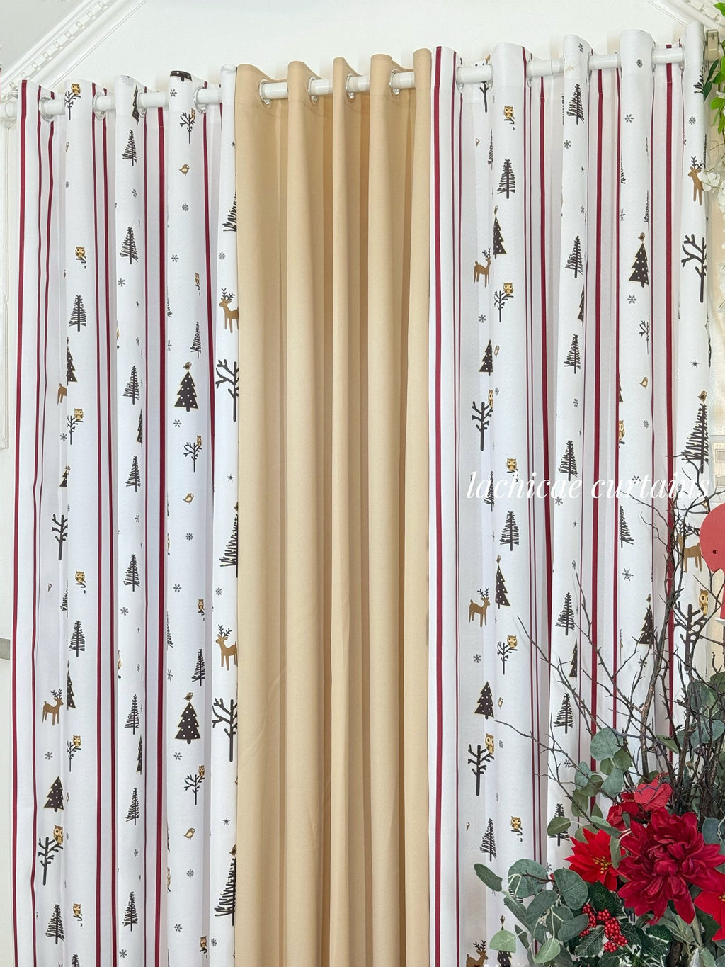 NON BLOCKOUT 3in1&5in1 Nordic Christmas - Light Beige Modern Combination 10 Rings