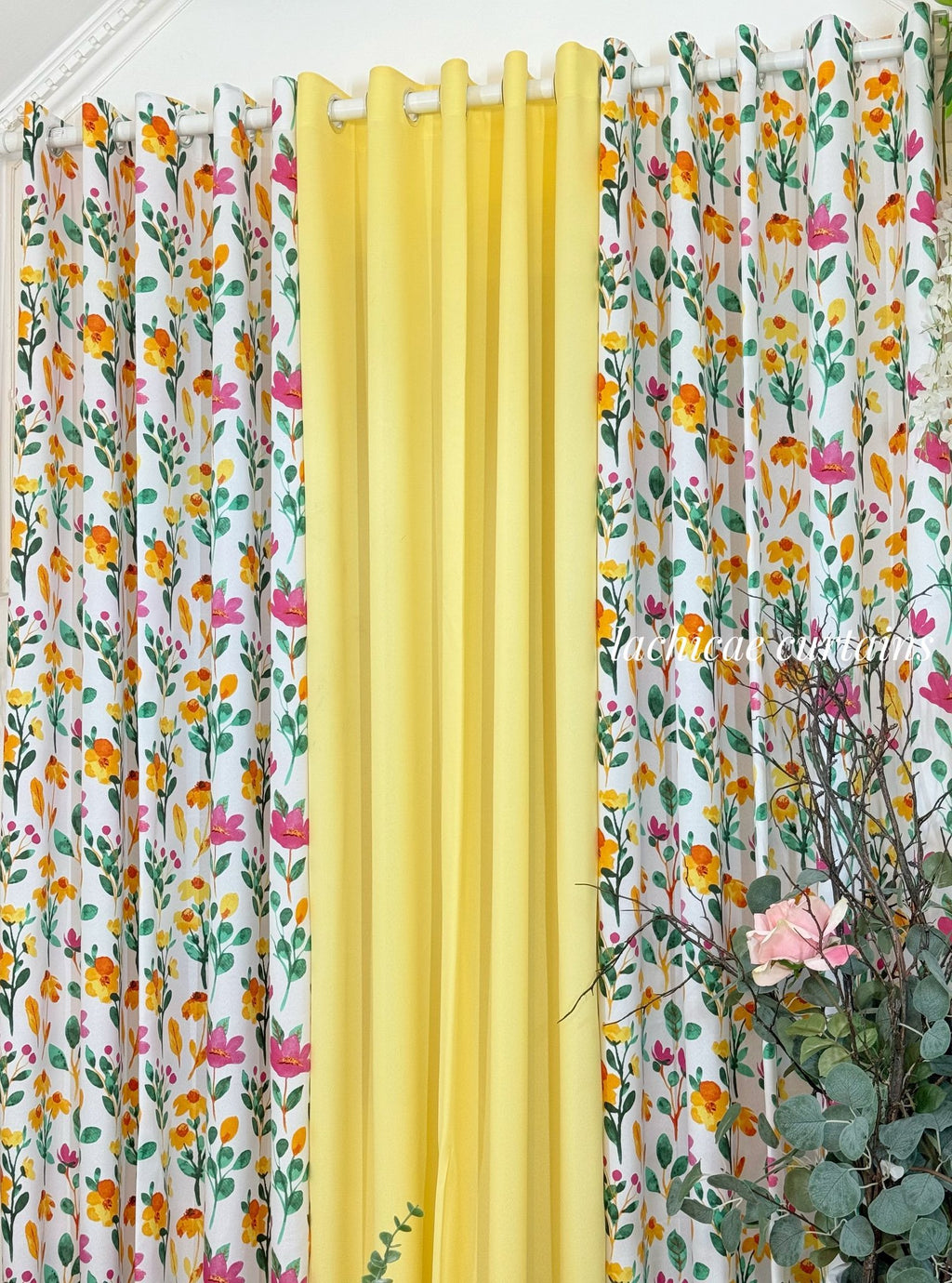 NON BLOCKOUT 3in1 and 5in1 Bloom Floral Print + Egg Yellow Plain