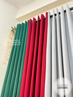BLOCKOUT SOLD PER PC!! Red & Green High Quality Bedroom Home Curtains 10 RINGS 5-9ft