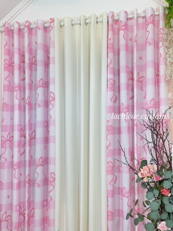 NON BLOCKOUT  Pink Coquette Ribbon Print + Old Rose