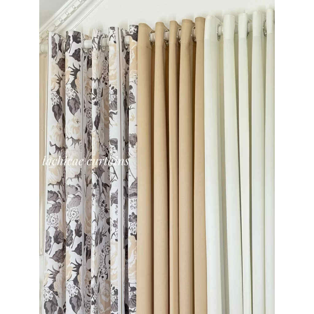 NON BLOCKOUT Calypso Vintage Print + Light Beige Classic Floral Modern Home Window 10 Ring Curtains