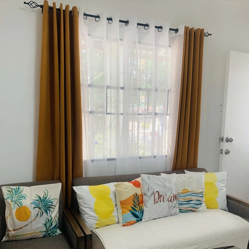 BLOCKOUT 6IN1 Wood - Light Beige Modern High Quality Bedroom Home Curtains 10 RINGS 5-9FT