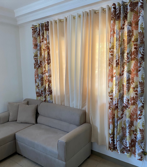 NON BLOCKOUT Clarion Brown - Light Beige Nude Color Combi Modern Home Curtains 5-8FT 10Rings