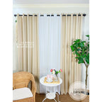 BLOCKOUT 3IN1&5IN1 Wood - Light Beige Modern High Quality Bedroom Home Curtains 10 RINGS 5-8FT