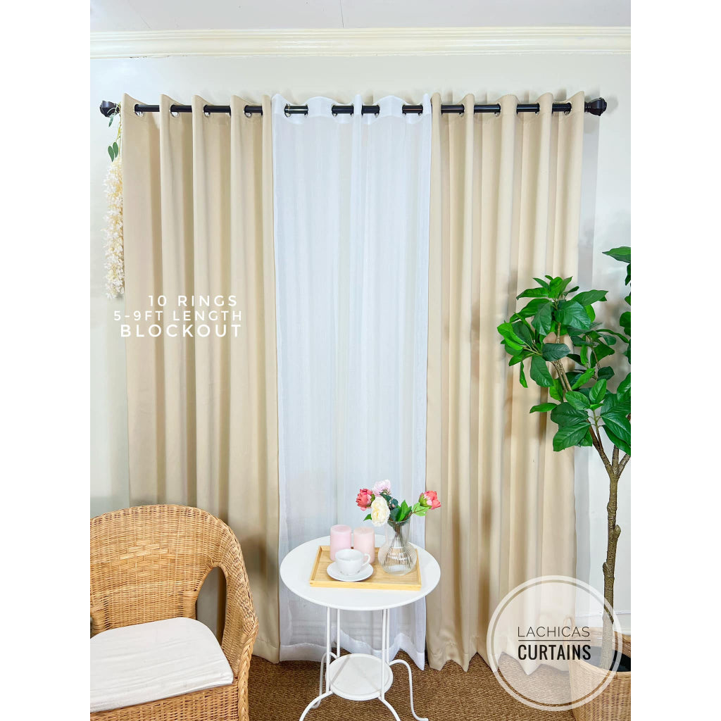 BLOCKOUT 3IN1&5IN1 Wood - Light Beige Modern High Quality Bedroom Home Curtains 10 RINGS 5-8FT