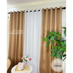 BLOCKOUT 3IN1&5IN1 Wood - Light Beige Modern High Quality Bedroom Home Curtains 10 RINGS 5-8FT