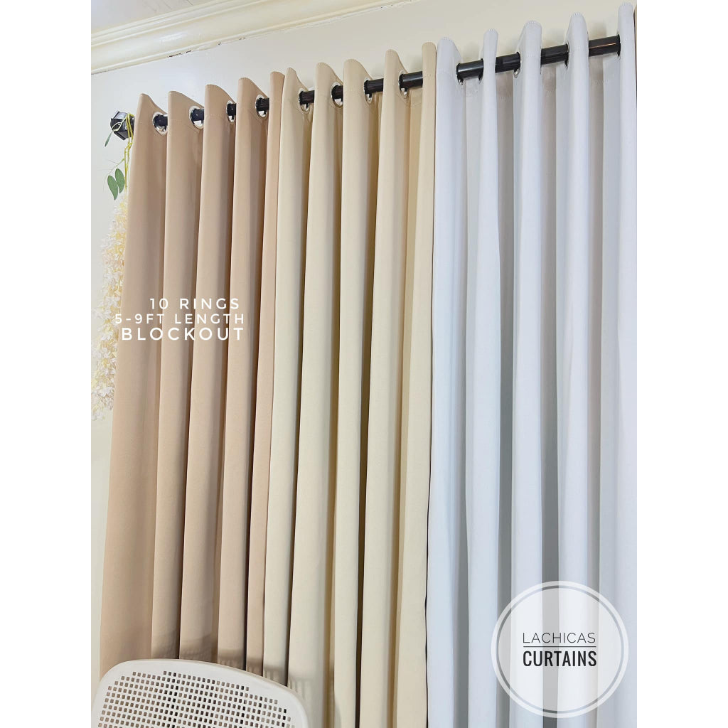 BLOCKOUT 3IN1&5IN1 Wood - Light Beige Modern High Quality Bedroom Home Curtains 10 RINGS 5-8FT