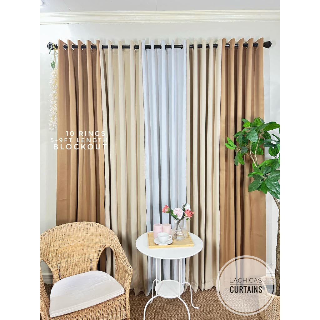 BLOCKOUT 3IN1&5IN1 Wood - Light Beige Modern High Quality Bedroom Home Curtains 10 RINGS 5-8FT