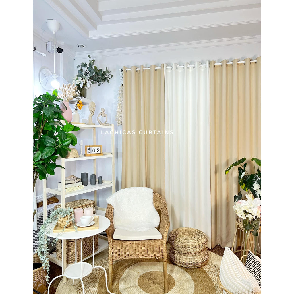 NON BLOCKOUT Holiday Christmas Day Cream Beige 3in1 & 5in1 Curtains 7ft/8ft Length 10 Rings