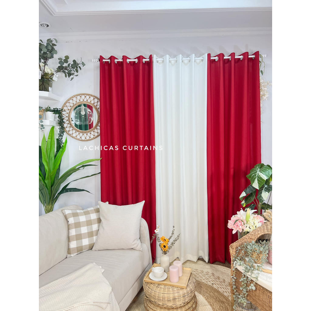 NON BLOCKOUT 3in1 & 5in1 Curtains Christmas Day Cream Red