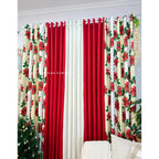 NON BLOCKOUT 3in1 & 5in1 Curtains Christmas Day Cream Red