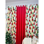 NON BLOCKOUT 3in1 & 5in1 Curtains Christmas Day Cream Red
