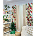 NON BLOCKOUT Holiday Christmas Day Cream Beige 3in1 & 5in1 Curtains 7ft/8ft Length 10 Rings