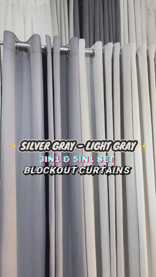Silver Gray & Light Gray Curtain Set | 3-in-1 & 5-in-1 | Blackout