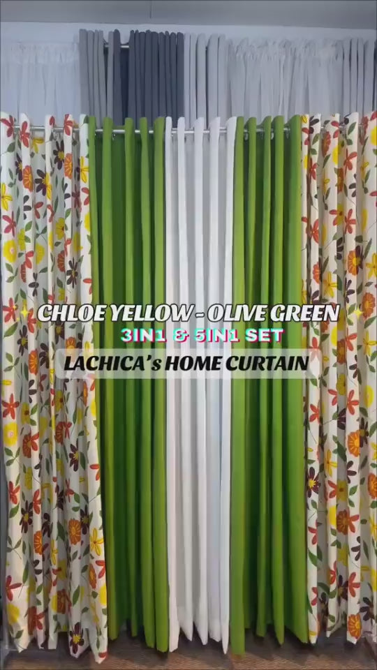 Chloe Yellow & Katrina Olive Green Curtain Panel | Per Piece | Non-Blackout