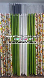 Chloe Yellow & Katrina Olive Green Curtain Panel | Per Piece | Non-Blackout
