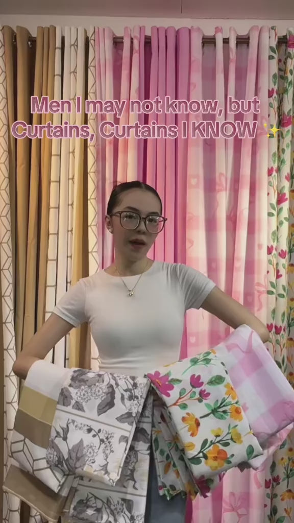Pink Coquette Ribbon Print + Old Rose Curtain Set | 3-in-1 & 5-in-1 | Non-Blackout