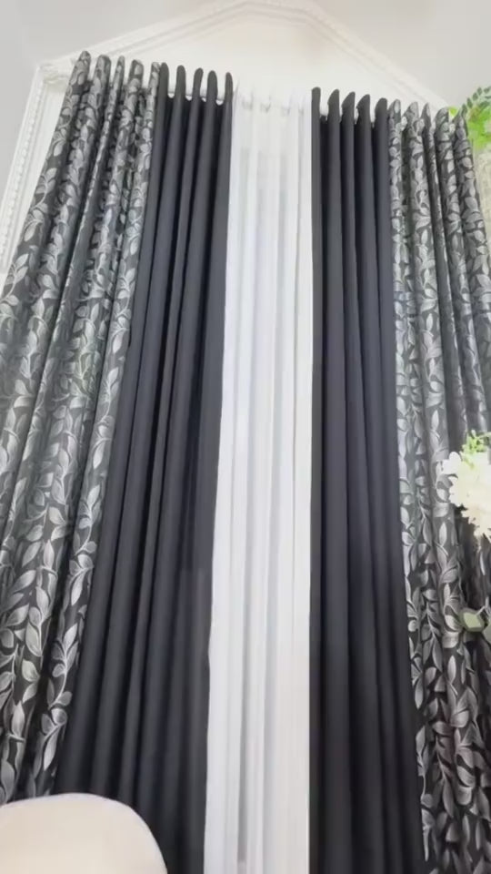 Rivera Brocade Black & Katrina Black | Semi Curtain Panel | Per Piece | Blackout