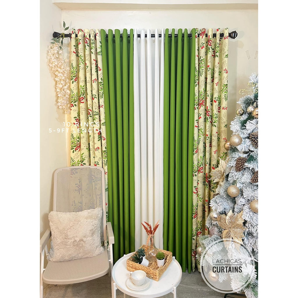 NON BLOCKOUTSold Per Pc!! New Christmas Joy Cream - Olive Green Holiday Curtains 10