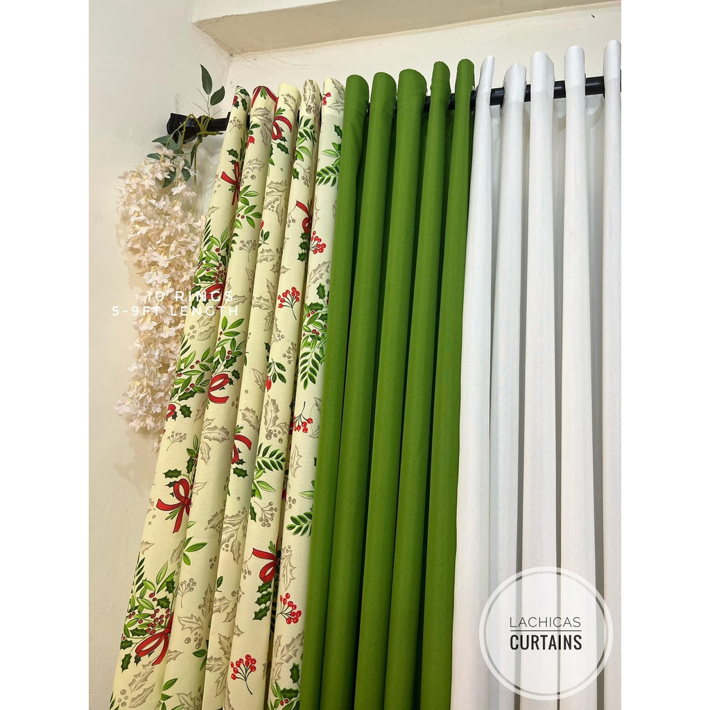 NON BLOCKOUTSold Per Pc!! New Christmas Joy Cream - Olive Green Holiday Curtains 10